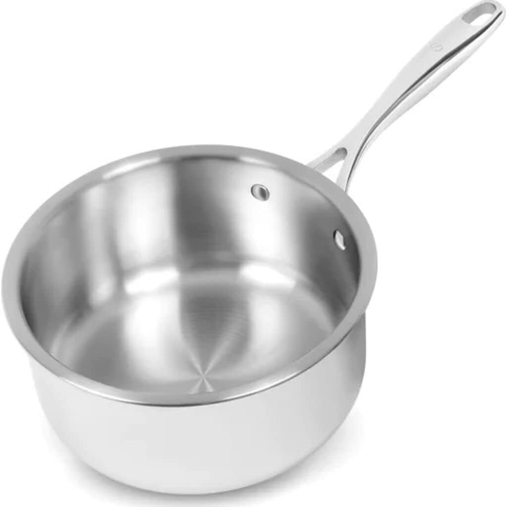 2QT Saucepan – Made in Italy, Stainless Steel Saucepan with Lid, Non Stick, Lightweight, Sturdy Heat Resistant Handle, Induction Compatible & Oven Safe