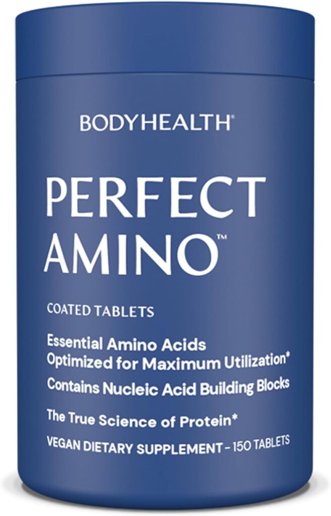 BodyHealth PerfectAmino (150 ct) Easy to Swallow Tablets, Essential Amino Acids Supplement with BCAAs, Vegan Protein for Pre/Post Workout & Muscle Recovery with Lysine, Tryptophan, Leucine, Methionine