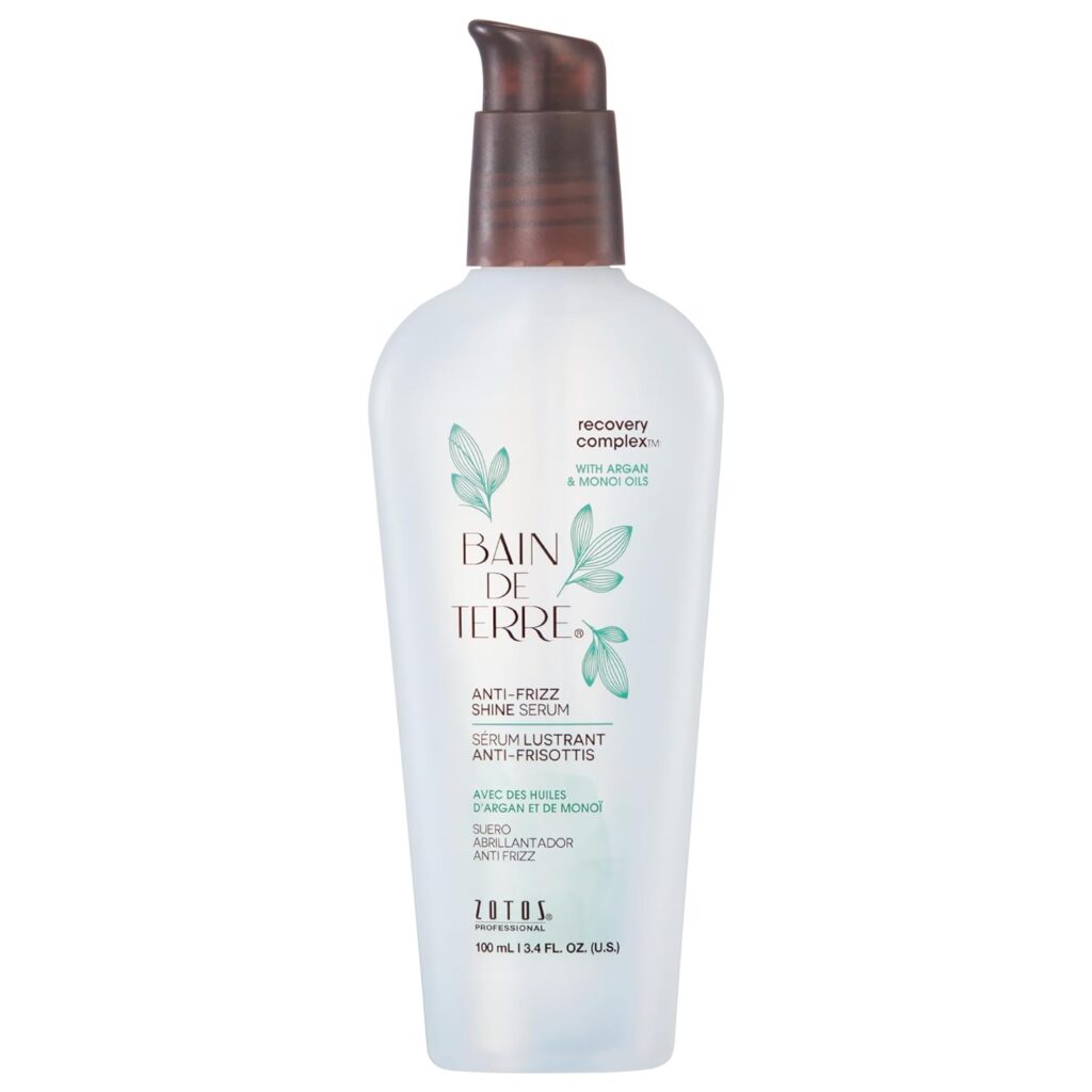 Bain de Terre Recovery Complex Anti-Frizz Shine Serum, Silky Shine & Frizz Control with Argan & Monoi Oils, Paraben-Free, Alcohol-Free, Color-Safe, Vegan