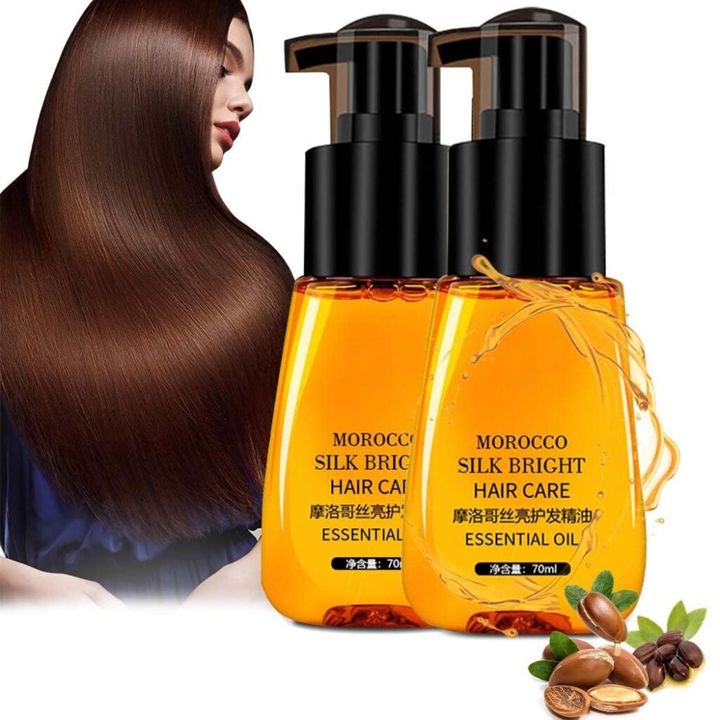 Frizzy Hair Serum – Morocco Silk Bright Anti-Frizz Serum for Smooth, Shiny Hair, Frizz-Free Smoothing with Natural Oils for Dry, Curly, Wavy, Damaged Hair (2Pcs)