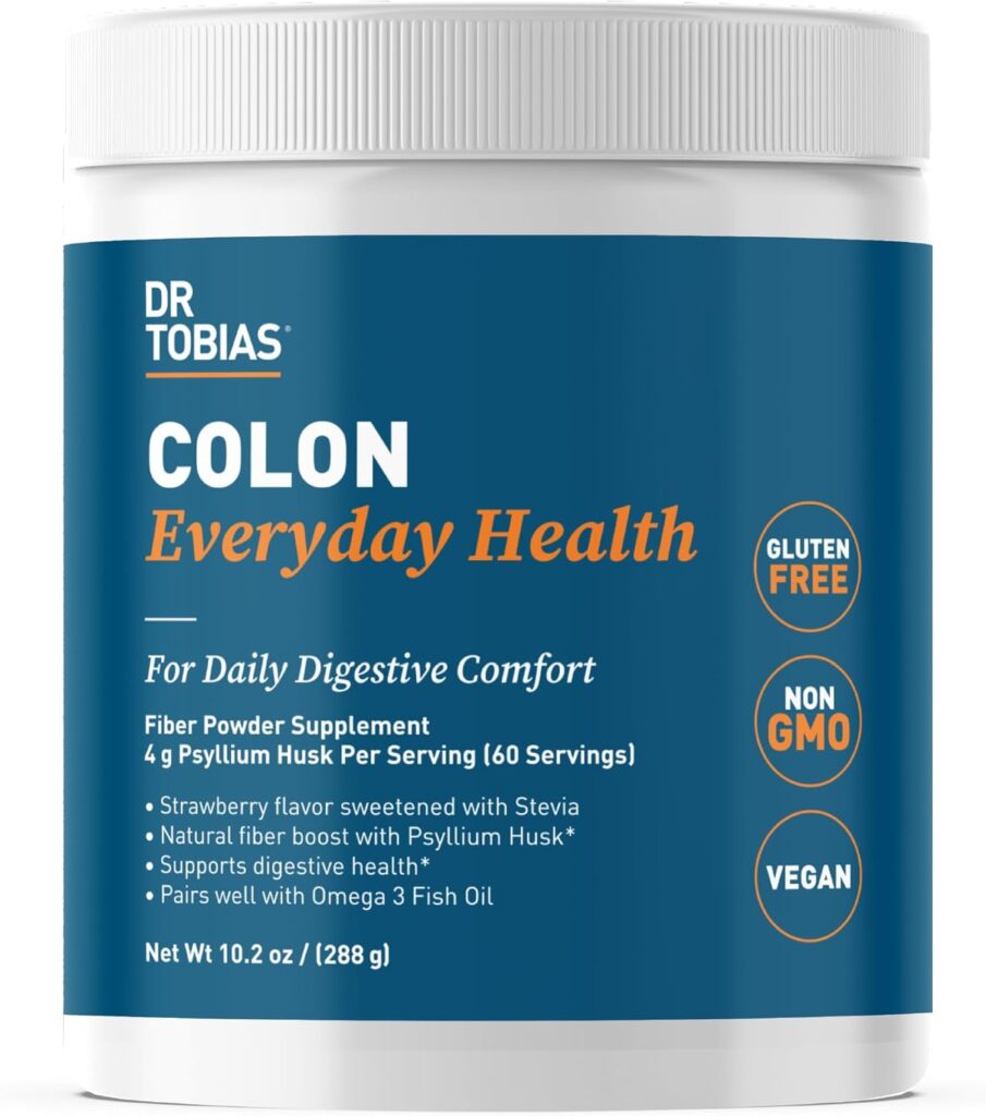 Dr. Tobias Colon Everyday Health – Gut Health for Women & Men – Psyllium Fiber Powder Drink with 4g Psyllium Husk Powder per Serving, Vegan, Gluten Free, Non-GMO, Strawberry Flavor, 60 Servings