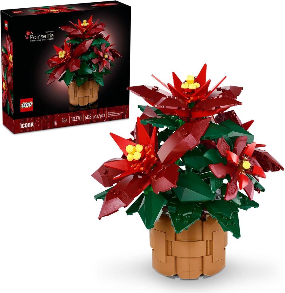 LEGO Icons Poinsettia Building Set – Artificial Flowers Christmas Decoration & Centerpieces for Table, Adults Ages 18+ – Gift Ideas for Mom, Dad, & Significant Other – 10370