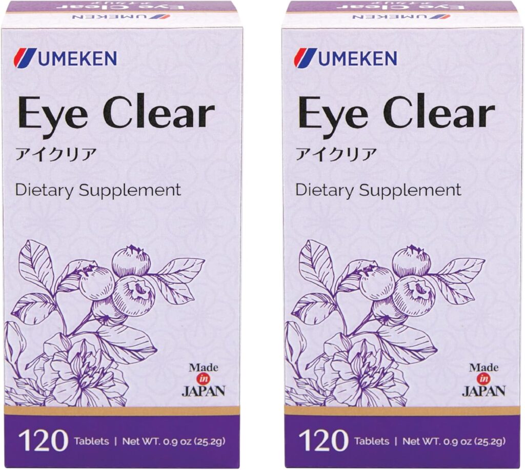 Umeken Eye Clear Dietary Supplement – Supports Eye Health, Blueberry Extract, Lutein, Zeaxanthin, Ginkgo, 2 mths Supply Each