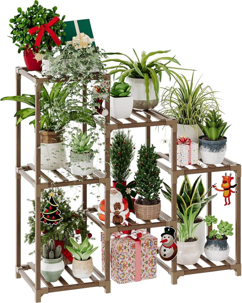 Bamworld Plant Stand Indoor Plant Shelf Outdoor Wood Plant Rack for Multiple Plants 3 Tiers Ladder Plant Pot Holder for Living Room Patio Boho Home Decor for Gardening